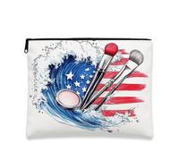 American Wave, borsa per il trucco patriottica, vintage, artistica, da viaggio, organizer per cosmetici da donna, custodia compatta in tela con cerniera, regalo per festival commemorativi estivi