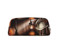 American West Rodeo Printing School - Astuccio in pelle con cerniera per penne a sfera e penne a sfera per studenti, Argento, Taglia unica, Astuccio per trucchi