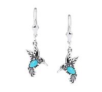 American West Sterling Silver Blue Turquoise Hummingbird Dangle Earrings