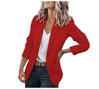 Americane Donna Taglia Grande, Giacca Tuta Donna, Collo Aperto Frontale Moda Taglio Regolare Attività Lavoro Blazers Tinta Unita Ufficio Costumi Uniformali per feste e riunioni formali, rosso, XXL