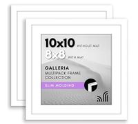 Americanflat 10x10 Picture Frame with Polished Plexiglass - Set of 2 - Use as 8x8 Frame with Mat or 10x10 Frame Without Mat - Galleria Collection - Gallery Frames for Tabletop and Wall Display - White