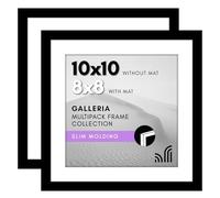 Americanflat 10x10 Picture Frame with Polished Plexiglass - Set of 2 - Use as 8x8 Frame with Mat or 10x10 Frame Without Mat - Galleria Collection - Gallery Frames for Tabletop and Wall Display - Black