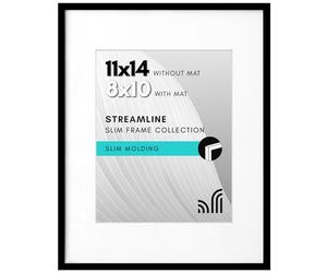 Americanflat 11x14 Picture Frame with Shatter-Resistant Glass - Use as 8x10 Frame with Mat or Display 11x14 Photo Without Mat - Streamline Collection - Thin Border Picture Frames for Wall - Black