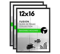 Americanflat 12x16 Picture Frame with Polished Front Cover - Set of 3 - Slide-In Photo Frame with Buildable Molding - Fusion Collection - Picture Frames for Wall Display - Black