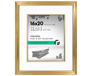 Americanflat 16x20 Picture Frame with Decorative Inner Mat Accent - Displays 11x14 Photos with Mat or 16x20 Without - Veranda Collection - Gold Vintage Frames with Polished Plexiglass