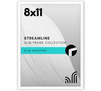 Americanflat 8x11 Picture Frame with Shatter-Resistant Glass - Streamline Collection - Thin Border Photo Frame for Tabletop and Wall Display - Hanging Hardware and Easel Stand Included - White