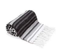 Americanflat Coperta da yoga messicana autentica - morbida coperta falsa in cotone e poliestere a righe grigie