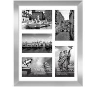 Americanflat Cornice 10x15 cm Argento - Portafoto da Parete Multiplo da 28x36 cm con Passepartout per 5 Foto 10x15 cm - Cornice Foto Multiple con Vetro Infrangibile