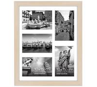 Americanflat Cornice 10x15 cm Effetto Legno Chiaro - Portafoto da Parete Multiplo da 28x36 cm con Passepartout per 5 Foto 10x15 cm - Cornice Foto Multiple con Vetro Infrangibile