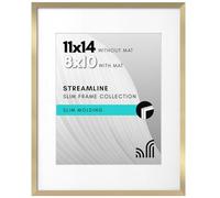 Americanflat Cornice 11x14 oro. 8x10 con passepartout o 11x14 senza. Bordo sottile, vetro infrangibile. Espositore verticale/orizzontale.