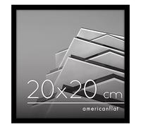 Americanflat Cornice 20x20 cm Nera - Cornice Quadrata con Bordo Sottile e Pannello Vetro Resistente agli Urti - Portafoto con Ganci e Cavalletto Integrati per Pareti e Ripiani
