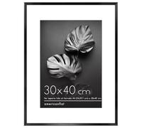 Americanflat Cornice 30x40 cm in Alluminio Nero - Ideale come Cornice A4 con Passepartout o Cornice Foto da 30x40 cm Senza Passepartout - Vetro Resistente agli Urti, Ganci e Cavalletto Integrati