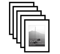 Americanflat Cornice 30x40 cm Nere - Set da 5 Cornici 22x28 cm con Passepartout o 40x30 cm Senza Passepartout - Portafoto con Pannello Protettivo in Plastica, Ganci Seghettati Integrati