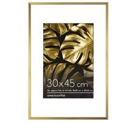 Americanflat Cornice 30x45 cm in Alluminio Oro - Ideale come Cornice 20x30 cm con Passepartout o Cornice Foto da 30x45 cm Senza Passepartout - Vetro Resistente agli Urti, Ganci Integrati