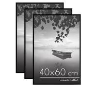 Americanflat Cornice 40x60 cm Nere - Set di 3 Cornici 60x40 cm per Foto con Bordo Sottile Nero e Pannello Protettivo in Plastica - con Ganci Integrati sul Retro per Appenderle