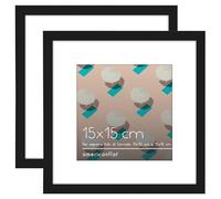 Americanflat Cornice 6x6 nera - Set da 2 - Utilizzabile come cornice 4x4 con tappetino o cornice 6x6 senza tappetino - cornice quadrata con bordo sottile, vetro infrangibile e cavalletto