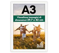 Americanflat Cornice A3 Bianca - Cornice da Parete in Legno MDF e Vetro Resistente agli Urti a Finitura Lucida - Da Appendere in Verticale o Orizzontale