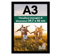 Americanflat Cornice A3 Nera - Cornice da Parete in Legno MDF e Vetro Resistente agli Urti a Finitura Lucida - da Appendere in Verticale o Orizzontale
