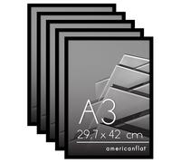 Americanflat Cornice A3 Nere - Set di 5 Cornici A3 per Foto con Bordo Sottile e Pannello Protettivo in Plastica - Portafoto da Parete con Ganci Seghettati Integrati
