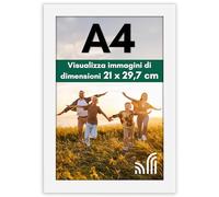Americanflat Cornice A4 Bianca - Cornice A4 da Parete e da Tavolo in Legno MDF e Vetro Resistente agli Urti a Finitura Lucida - da Appendere in Verticale o Orizzontale