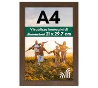 Americanflat Cornice A4 Effetto Legno di Noce - Cornice da Parete e da Tavolo in Legno MDF e Vetro Temperato Infrangibile - Da Appendere in Verticale o Orizzontale