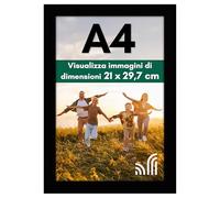 Americanflat Cornice A4 Nera - Cornice A4 da Parete e da Tavolo in Legno MDF e Vetro Resistente agli Urti a Finitura Lucida - Da Appendere in Verticale o Orizzontale