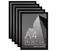Americanflat Cornice A4 Nere - Set di 5 Cornici A4 per Foto con Bordo Sottile e Vetro Resistente agli Urti - Portafoto da Tavolo con Ganci e Cavalletto Integrati per Pareti e Ripiani
