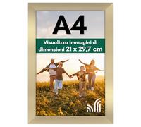 Americanflat Cornice A4 Oro - Cornice A4 da Parete e da Tavolo in Legno MDF e Vetro Resistente agli Urti a Finitura Lucida - Da Appendere in Verticale o Orizzontale