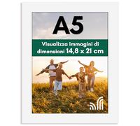 Americanflat Cornice A5 Bianca - Cornice da Parete e da Tavolo in Legno MDF e Vetro Resistente agli Urti a Finitura Lucida - Da Appendere in Verticale o Orizzontale