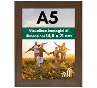 Americanflat Cornice A5 Effetto Legno di Noce - Cornice da Parete e da Tavolo in Legno MDF e Vetro Resistente agli Urti a Finitura Lucida - da Appendere in Verticale o Orizzontale