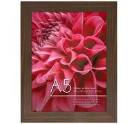Americanflat Cornice A5 Effetto Legno di Noce - Cornice da Parete e da Tavolo in Legno MDF e Vetro Temperato Infrangibile - Da Appendere in Verticale o Orizzontale