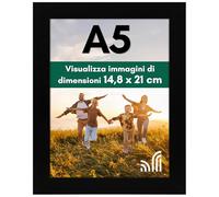 Americanflat Cornice A5 Nera - Cornice da Parete e da Tavolo in Legno MDF e Vetro Temperato Infrangibile - Da Appendere in Verticale o Orizzontale