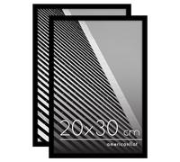 Americanflat Cornice Foto 20x30 cm Nere - Set di 2 Cornici 30x20 cm da Tavolo con Bordo Sottile e Vetro Resistente agli Urti - Portafoto con Ganci e Cavalletto Integrati per Pareti e Ripiani