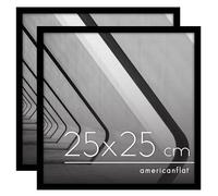 Americanflat Cornice Foto 25x25 cm Nere - Set di 2 Cornici 25x25 cm da Tavolo con Bordo Sottile e Vetro Resistente agli Urti - Portafoto con Ganci e Cavalletto Integrati per Pareti e Ripiani