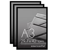 Americanflat Cornice Foto A3 Nere - Set di 3 Cornici A3 con Bordo Sottile e Pannello Protettivo in Plastica - Portafoto con Ganci Seghettati Integrati per Pareti