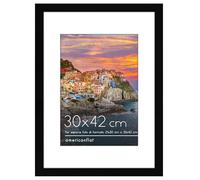 Americanflat Cornice per Foto da 21x30 cm Nera - Cornice da Parete da 21x30 cm con Passepartout o 30x42 cm Senza Passepartout - Plexiglass e Gancio da Parete Integrati