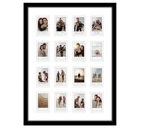 Americanflat Cornice per foto istantanea, 15 x 20 cm, colore nero, mini cornice istantanea con 16 aperture, cornice per collage con doppio bianco opaco e copertura in plexiglass lucido, per