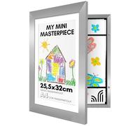 Americanflat Cornice Porta Disegni per Bambini (Argento) - Cornice A4 con Passepartout e 25x32 cm Senza Passepartout - Cornice Apribile per Disegni Bambini con Vetro Infrangibile