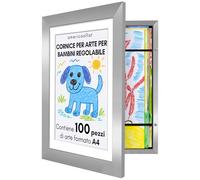 Americanflat Cornice Porta Disegni per Bambini (Argento) - Cornice A4 da Parete con Passepartout e 25,5x32 cm Senza Passepartout - Apertura Frontale con Vetro Infrangibile