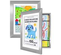 Americanflat Cornice Porta Disegni per Bambini (Argento) - Cornice A4 da Parete con Passepartout e 25,5x32 cm Senza Passepartout - Apertura Frontale con Vetro Infrangibile - Pacco de 2