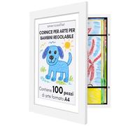 Americanflat Cornice Porta Disegni per Bambini (Bianco) - Cornice A4 da Parete con Passepartout e 25,5x32 cm Senza Passepartout - Apertura Frontale con Vetro Infrangibile