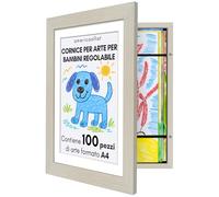 Americanflat Cornice Porta Disegni per Bambini (Effetto Legno Chiaro) - Cornice A4 da Parete con Passepartout e 25,5x32 cm Senza Passepartout - Apertura Frontale con Vetro Infrangibile