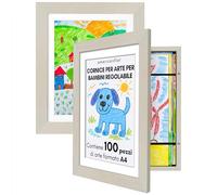 Americanflat Cornice Porta Disegni per Bambini (Effetto Legno Chiaro) - Cornice A4 da Parete con Passepartout e 25,5x32 cm Senza Passepartout - Apertura Frontale con Vetro Infrangibile - Pacco de 2