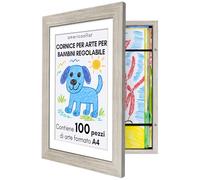Americanflat Cornice Porta Disegni per Bambini (Effetto Legno di Mare) - Cornice A4 da Parete con Passepartout e 25,5x32 cm Senza Passepartout - Apertura Frontale con Vetro Infrangibile