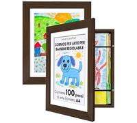 Americanflat Cornice Porta Disegni per Bambini (Effetto Legno di Noce) - Cornice A4 da Parete con Passepartout e 25,5x32 cm Senza Passepartout - Apertura Frontale con Vetro Infrangibile - Pacco de 2