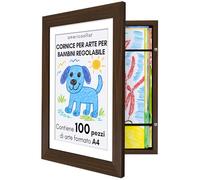 Americanflat Cornice Porta Disegni per Bambini (Effetto Legno di Noce) - Cornice A4 da Parete con Passepartout e 25,5x32 cm Senza Passepartout - Apertura Frontale con Vetro Infrangibile