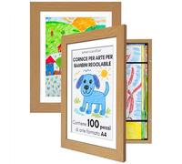 Americanflat Cornice Porta Disegni per Bambini (Effetto Legno di Rovere) - Cornice A4 da Parete con Passepartout e 25,5x32 cm Senza Passepartout - Apertura Frontale con Vetro Infrangibile - Pacco de 2