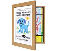 Americanflat Cornice Porta Disegni per Bambini (Effetto Legno di Rovere) - Cornice A4 da Parete con Passepartout e 25,5x32 cm Senza Passepartout - Apertura Frontale con Vetro Infrangibile