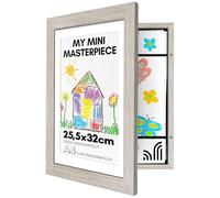 Americanflat Cornice Porta Disegni per Bambini (Legno Effetto Mare) - Cornice A4 con Passepartout e 25x32 cm Senza Passepartout - Cornice Apribile per Disegni Bambini con Vetro Infrangibile
