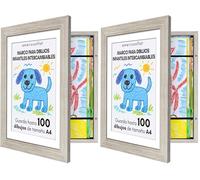 Americanflat Cornice Porta Disegni per Bambini (Legno Effetto Mare) - Cornice A4 con Passepartout e 25x32 cm Senza Passepartout - Cornice Apribile per Disegni Bambini con Vetro Infrangibile